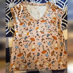 Mushroom Print V-Neck Top